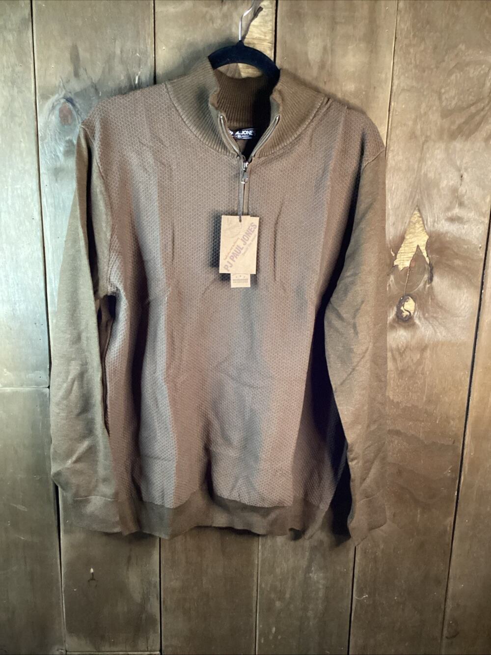 PJ Paul Jones Men’s 1/4 Zip Pullover Sweater Causal Slim Fit Size XL Brown